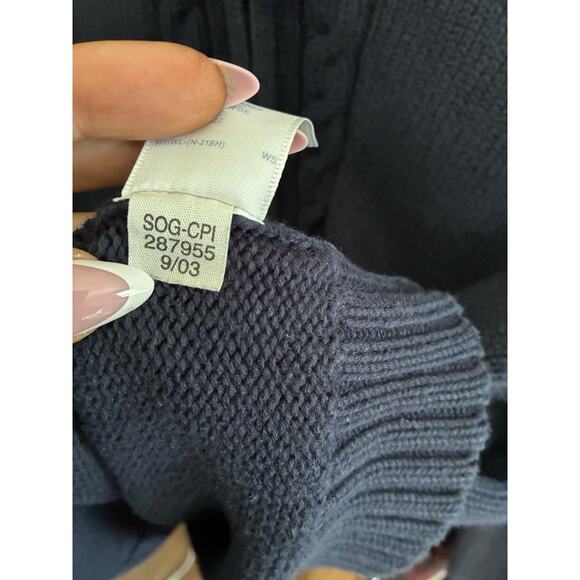 Y2K Tommy Hilfiger Navy Cable Knit Zip Cotton Sweater Preppy Academia Size L - Picture 12 of 15